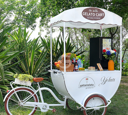 コーン素材 屋外 3輪 コーヒー キオスク 食品サービス用の自転車カート ジュース アイスクリーム