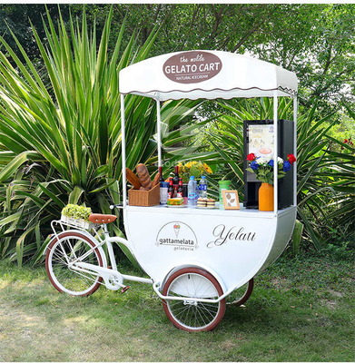 コーン素材 屋外 3輪 コーヒー キオスク 食品サービス用の自転車カート ジュース アイスクリーム
