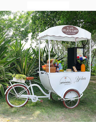 コーン素材 屋外 3輪 コーヒー キオスク 食品サービス用の自転車カート ジュース アイスクリーム