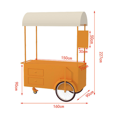 高品質 アイスクリーム カフェ ハンド プッシュ バイクのカート モバイル 食品カート 販売