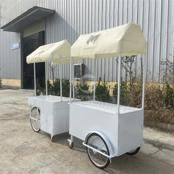 3輪 貨物 バイク ストリート 食品 配送 バイク クリープ トレーラー 高規格 アイスクリーム コーヒー プッシュカート